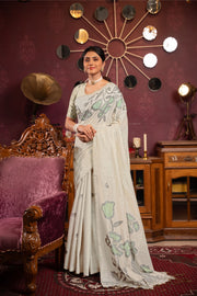 Ruby Beige & Sea Green Mul Cotton Woven Saree